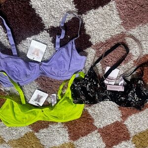 Savage X Fenty Lace Bra Set - Purple, Neon Yellow, Black
